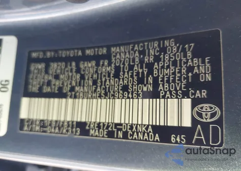 2018 Toyota Corolla Le z USA, uszkodzony, nr VIN 2T1BURHE5JC969463